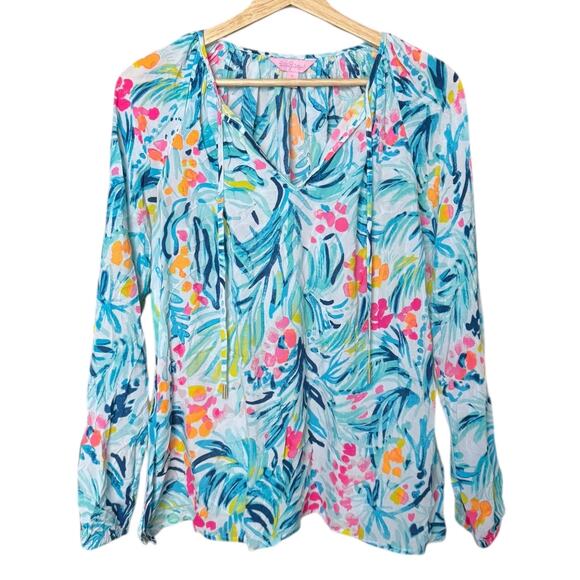 Lilly Pulitzer Willa Tunic Blouse Top in Serene Blue Tippy Top Size S - Picture 4 of 8